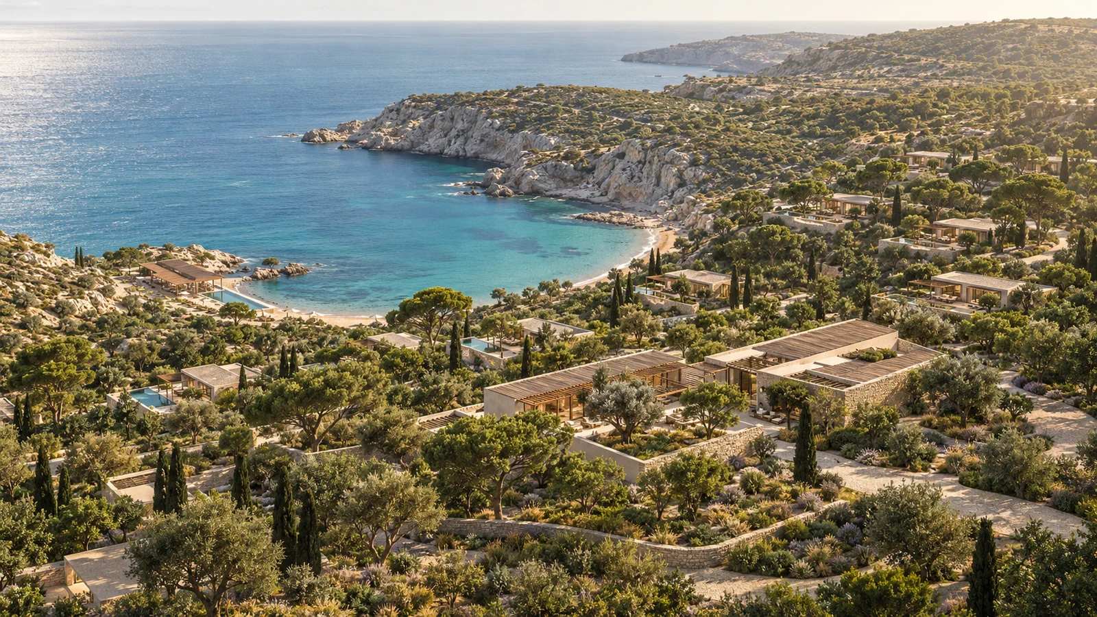 Vue aérienne de Cala Luce Resort dans une crique de Sardaigne