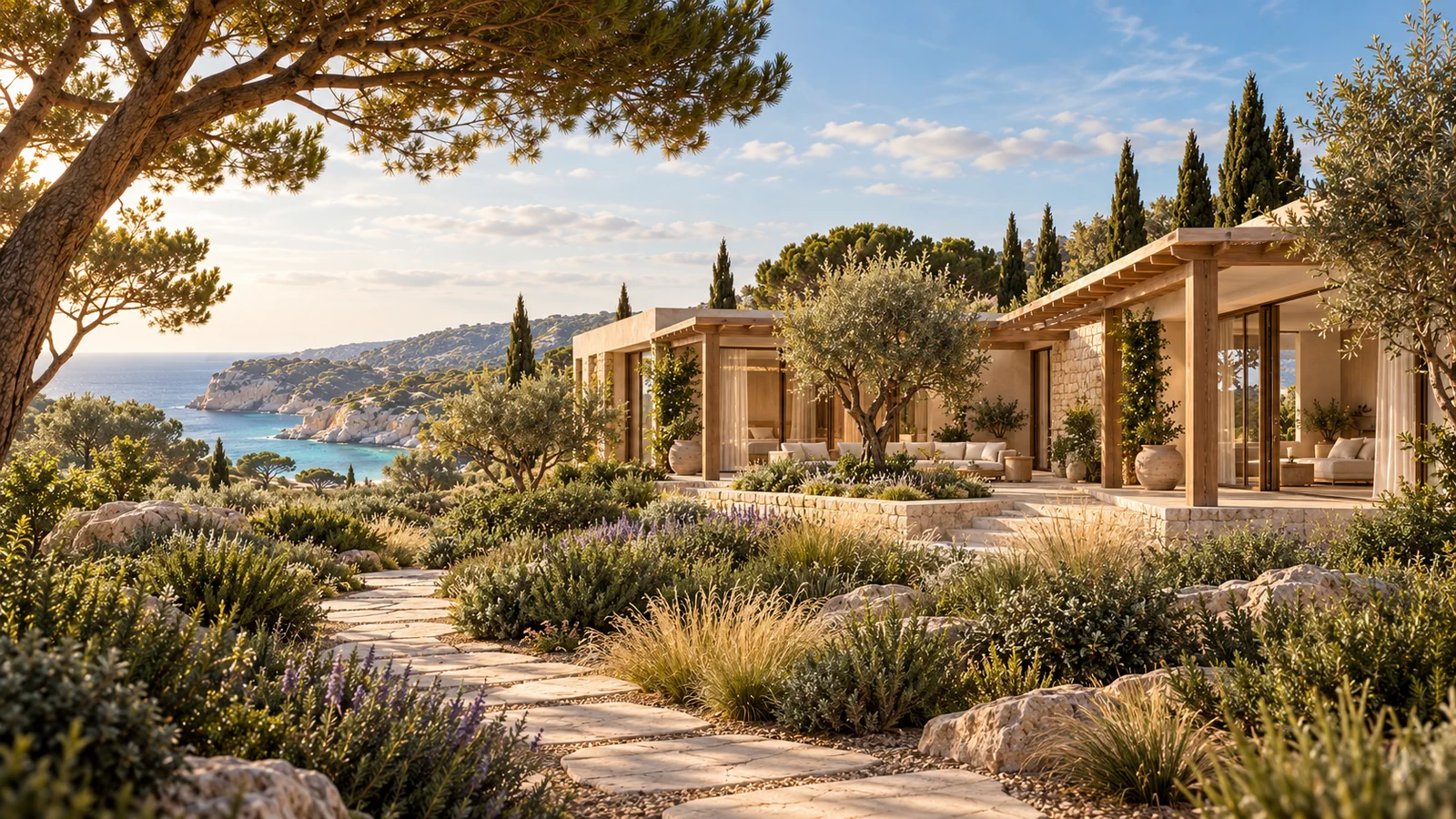 Villa de resort haut de gamme nichée dans un jardin d’oliviers et de pins
